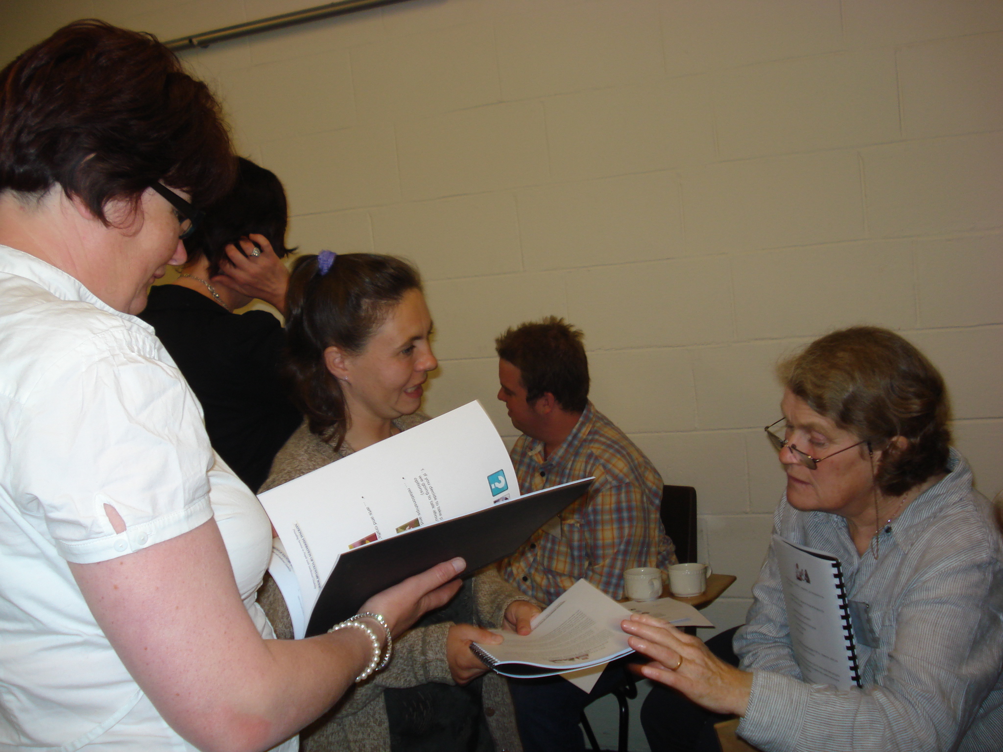 IRN members use a research handbook at a research workshop at Trinity College.